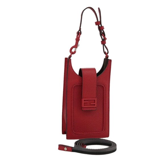 FENDI Shoulder Bag Leather Red Auth - Picture 1 of 16